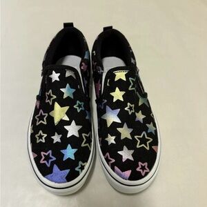 Kids Vans Starry Slip-On Shoes - Black with Multicolor Stars